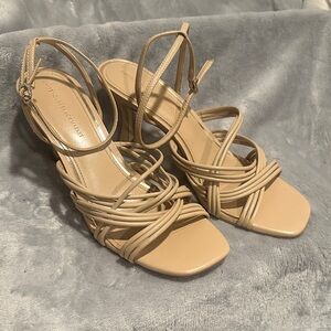 White House Black Market Beige Strappy Wedges